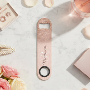 Roze Gouden Glitter Ombre Monogram Stijlvol Speed Flessenopener
