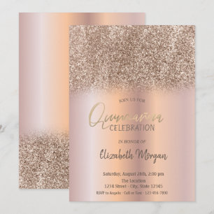 Roze Gouden Glitter Ombre Quinceañera Kaart