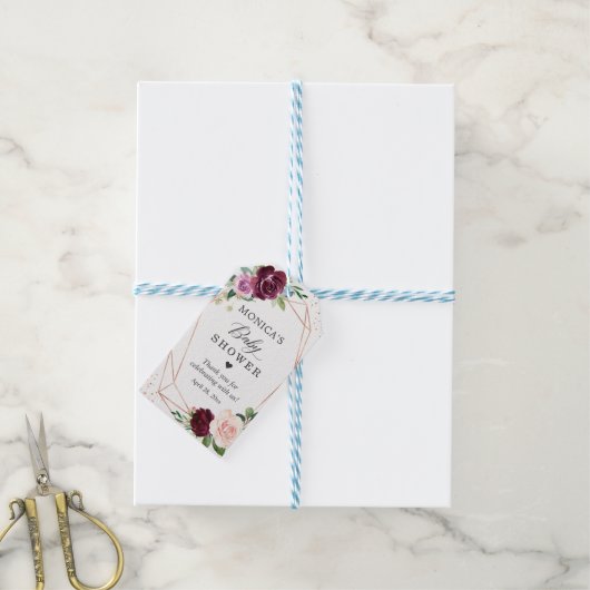 Roze Gouden Glitter Paarse Blush Bloemige Baby Sho Cadeaulabel (Met Touw)