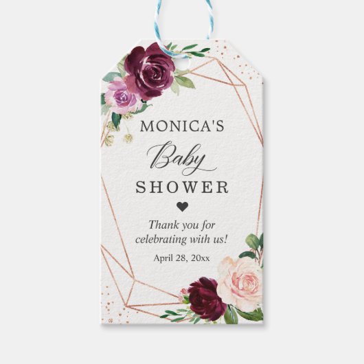 Roze Gouden Glitter Paarse Blush Bloemige Baby Sho Cadeaulabel (Voorkant)