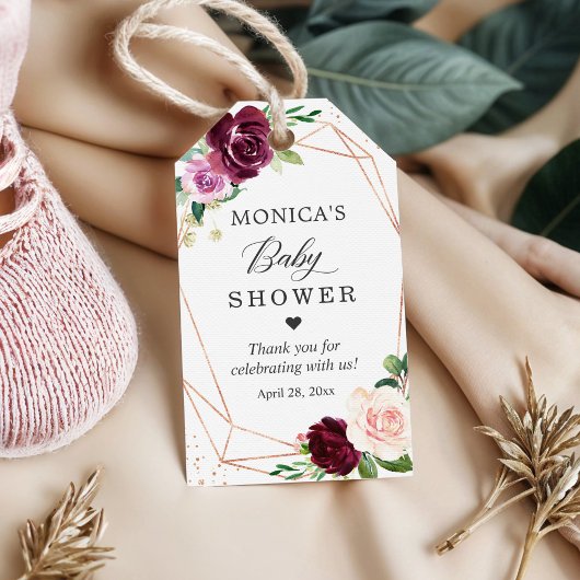 Roze Gouden Glitter Paarse Blush Bloemige Baby Sho Cadeaulabel