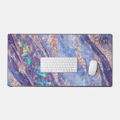 Roze Gouden Glitter Paarse Opal Marmer Monogram Bureaumat (Keyboard & Muis)