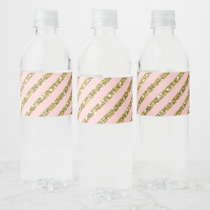 Roze & Gouden Glitter Pailletten Verjaardagsfeestj Waterfles Etiket