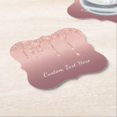 Roze Gouden Glitter Papier Onderzetter met Aangepa (Gekanteld)