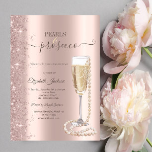 Roze Gouden Glitter Parels & Prosecco Bruidsfeest Kaart