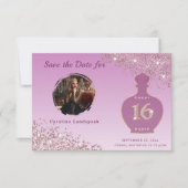 Roze Gouden Glitter Parijs Geur Studio Sweet 16 Save The Date (Voorkant)