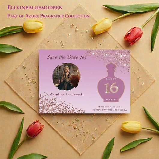 Roze Gouden Glitter Parijs Geur Studio Sweet 16 Save The Date