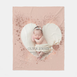Roze Gouden Glitter Pasgeboren Foto Geboorte Stats Fleece Deken