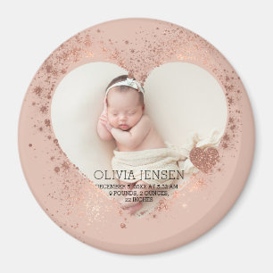 Roze Gouden Glitter Pasgeboren Foto Geboorte Stats Magneet