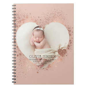 Roze Gouden Glitter Pasgeboren Foto Geboorte Stats Notitieboek