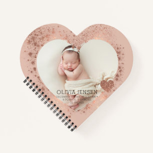 Roze Gouden Glitter Pasgeboren Foto Geboorte Stats Notitieboek