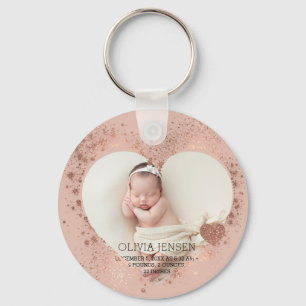 Roze Gouden Glitter Pasgeboren Foto Geboorte Stats Sleutelhanger