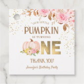 Roze Gouden Glitter Pompoen Bloemen Meisje 1e Verj Bedankjes Labels (Voorkant)