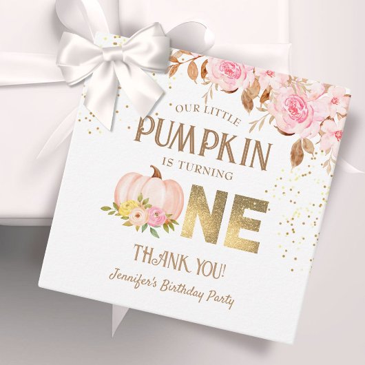 Roze Gouden Glitter Pompoen Bloemen Meisje 1e Verj Bedankjes Labels