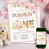 Roze Gouden Glitter Pompoen Bloemen Meisje 1e Verj Kaart