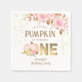 Roze Gouden Glitter Pompoen Bloemen Meisje 1e Verj Servet (Voorkant)