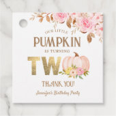 Roze Gouden Glitter Pompoen Bloemen Meisje 2e Verj Bedankjes Labels (Voorkant)