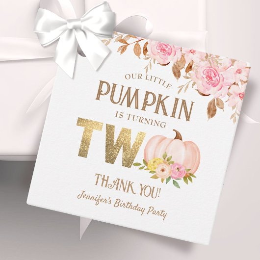 Roze Gouden Glitter Pompoen Bloemen Meisje 2e Verj Bedankjes Labels