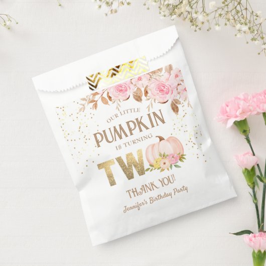 Roze Gouden Glitter Pompoen Bloemen Meisje 2e Verj Bedankzakje (Gezegeld)