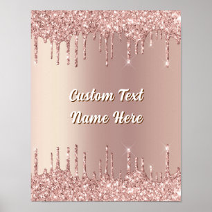 Roze Gouden Glitter Poster Gepersonaliseerde Tekst