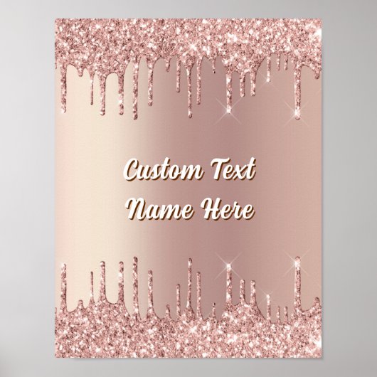 Roze Gouden Glitter Poster Gepersonaliseerde Tekst (Voorkant)