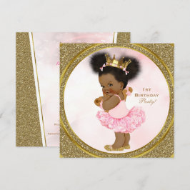 Roze Gouden Glitter Princess  Baby Girl Party Kaart