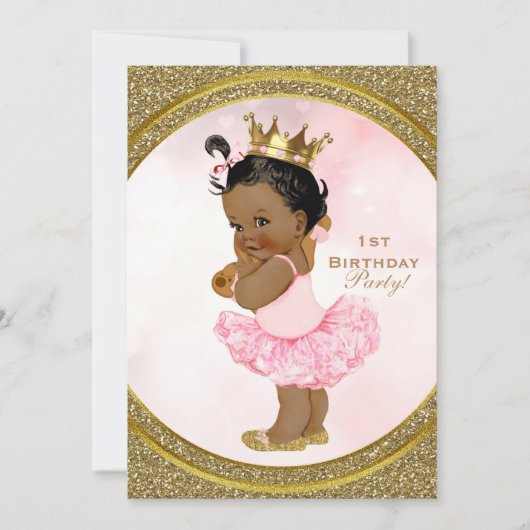 Roze Gouden Glitter Princess Baby Girl Party Kaart (Voorkant)