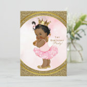 Roze Gouden Glitter Princess Baby Girl Party Kaart (Staand voorkant)