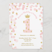 Roze Gouden Glitter Prinses 1e Verjaardag Kaart (Voorkant / Achterkant)