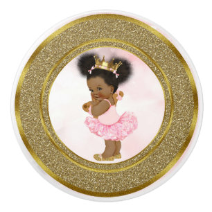 Roze & Gouden Glitter Prinses  Baby Meisje Keramische Knop