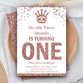Roze Gouden Glitter Prinses Eerste Verjaardagsuitn Kaart