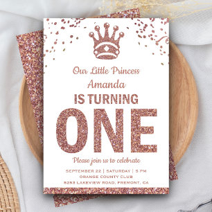 Roze Gouden Glitter Prinses Eerste Verjaardagsuitn Kaart