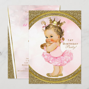 Roze Gouden Glitter Prinses Vintage Baby Meisje Fe Kaart