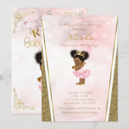 Roze Gouden Glitter Prinses Vintage Zwarte Baby Me Kaart