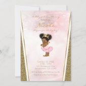 Roze Gouden Glitter Prinses  Zwart Baby Meisje Kaart (Voorkant)