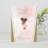Roze Gouden Glitter Prinses  Zwart Baby Meisje Kaart (Staand voorkant)
