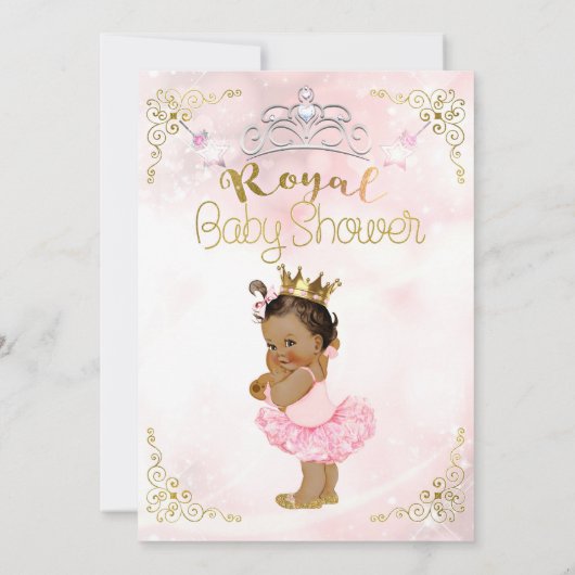 Roze Gouden Glitter Prinses  Zwart Baby Meisje Kaart (Achterkant)