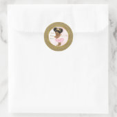 Roze Gouden Glitter Prinses  Zwart Baby Meisje Ronde Sticker (Tas)