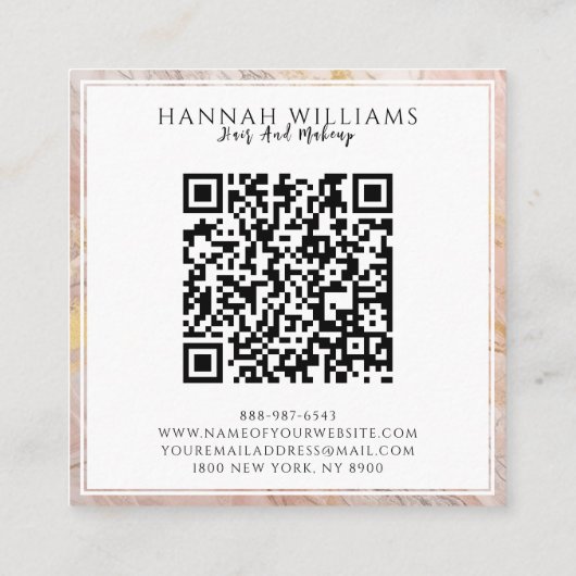 Roze & Gouden Glitter QR Code Kleurrijk Patroon Vierkante Visitekaartje (Achterkant)