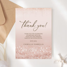 Roze Gouden Glitter Quinceañera Bedankkaart