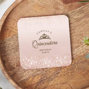 Roze Gouden Glitter Quinceañera Kartonnen Onderzetters