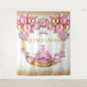 Roze Gouden Glitter Quinceañera Party Wandtapijt Wandkleed (Voorkant)