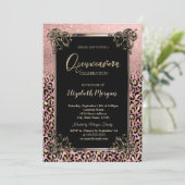 Roze Gouden Glitter Rand Luipaard Quinceañera Kaart (Staand voorkant)
