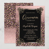 Roze Gouden Glitter Rand Luipaard Quinceañera Kaart (Voorkant / Achterkant)