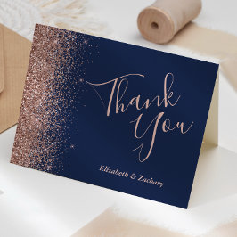 Roze Gouden Glitter Rand Navy Blauwe Trouw Dank Je Kaart