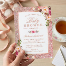 Roze Gouden Glitter Roze Bloemen Meisje Baby Showe