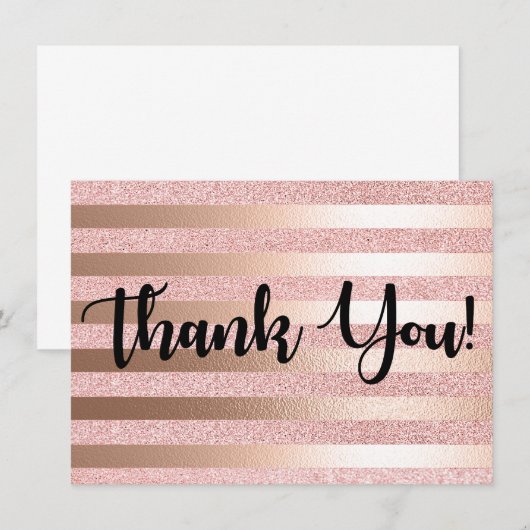 Roze Gouden Glitter & Roze Gouden Folie Bedankkaar Bedankkaart (Voorkant / Achterkant)