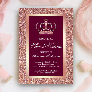Roze Gouden Glitter Roze Prinses Sweet Sixteen Kaart