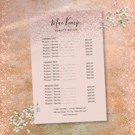 Roze Gouden Glitter Salon Service Menu