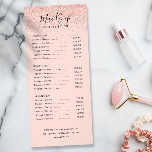 Roze Gouden Glitter Salon Service Menu